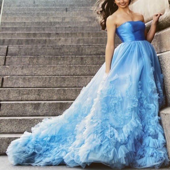 Sherri Hill - 52693 Strapless Ruffle Fringed Tulle Ball Gown Size 00 Unaltered - Picture 11 of 12